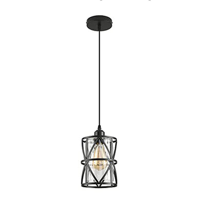 Contemporary Industrial Cylinder Iron Glass 1-Light Pendant Light For Dining Room