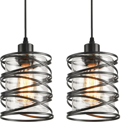 Contemporary Industrial Cylinder Iron Glass 1-Light Pendant Light For Dining Room