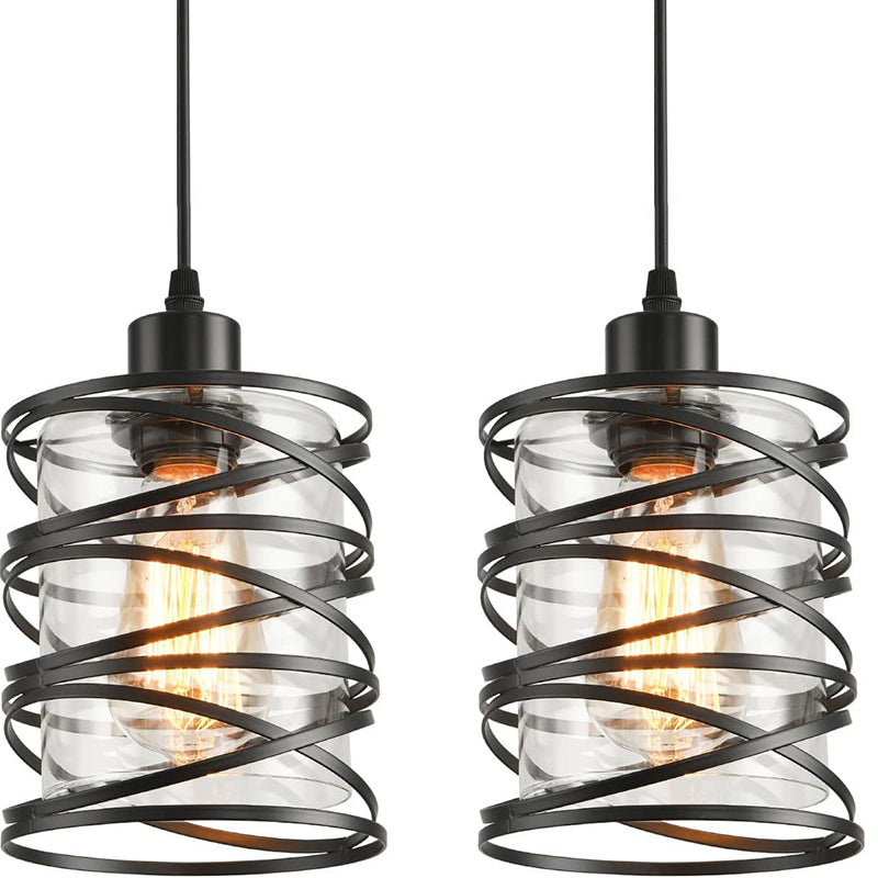 Contemporary Industrial Cylinder Iron Glass 1-Light Pendant Light For Dining Room