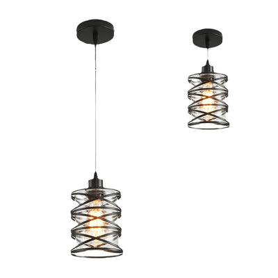 Contemporary Industrial Cylinder Iron Glass 1-Light Pendant Light For Dining Room