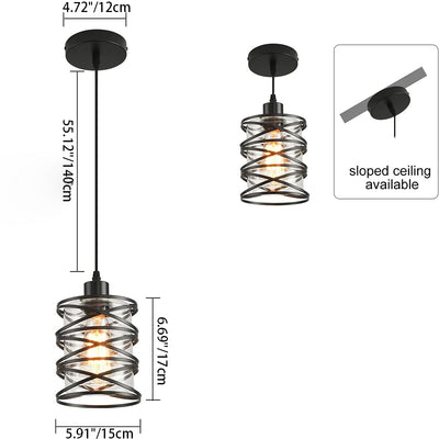 Contemporary Industrial Cylinder Iron Glass 1-Light Pendant Light For Dining Room