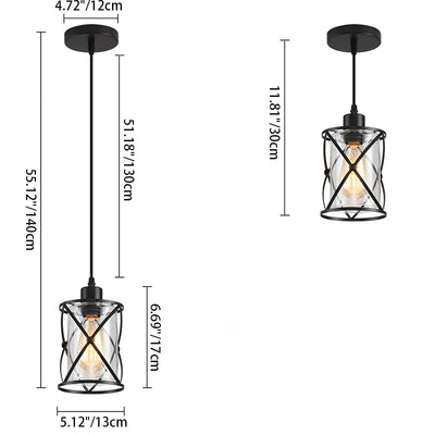 Contemporary Industrial Cylinder Iron Glass 1-Light Pendant Light For Dining Room