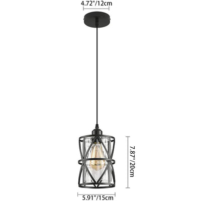 Contemporary Industrial Cylinder Iron Glass 1-Light Pendant Light For Dining Room