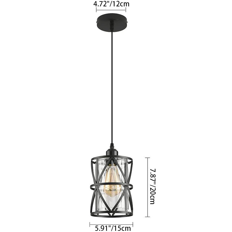 Contemporary Industrial Cylinder Iron Glass 1-Light Pendant Light For Dining Room