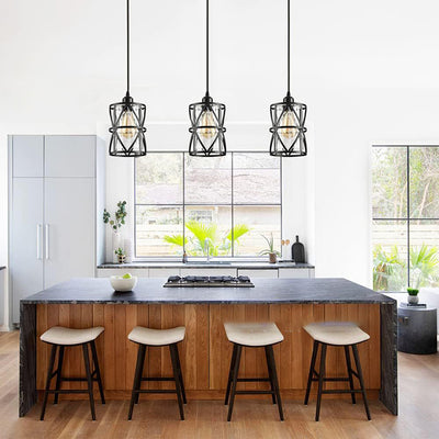 Contemporary Industrial Cylinder Iron Glass 1-Light Pendant Light For Dining Room