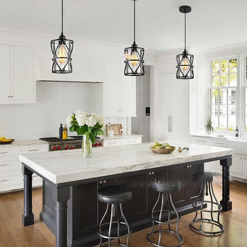 Contemporary Industrial Cylinder Iron Glass 1-Light Pendant Light For Dining Room