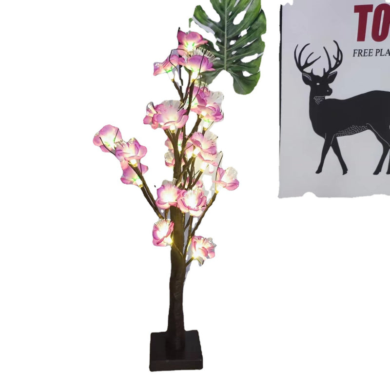 Zeitgenössische kreative Kunststoffgewebe künstliche Rose Blume Baum LED Tischlampe für Schlafzimmer 