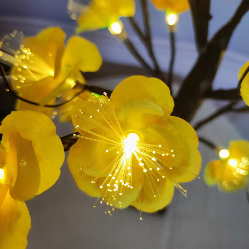 Zeitgenössische kreative Kunststoffgewebe künstliche Rose Blume Baum LED Tischlampe für Schlafzimmer 