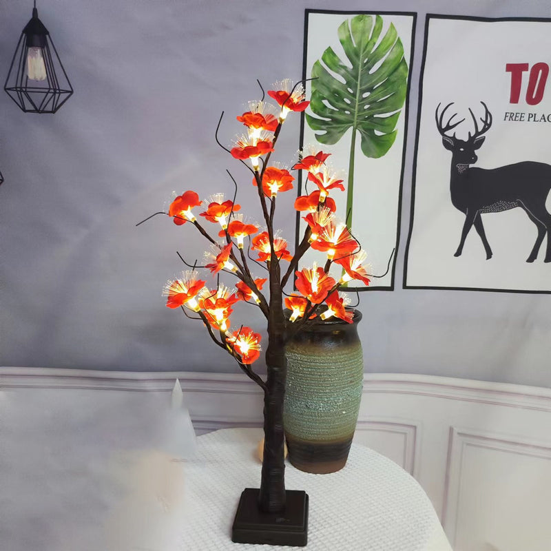 Zeitgenössische kreative Kunststoffgewebe künstliche Rose Blume Baum LED Tischlampe für Schlafzimmer 