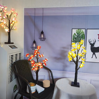 Zeitgenössische kreative Kunststoffgewebe künstliche Rose Blume Baum LED Tischlampe für Schlafzimmer 