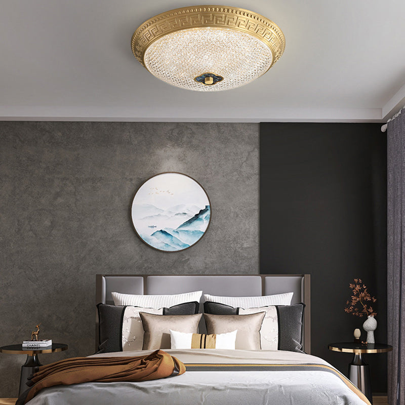 Contemporary Luxury Acrylic Round Shade Copper LED Flush Mount Ceiling Light For Bedroom