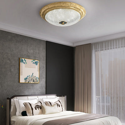 Contemporary Luxury Acrylic Round Shade Copper LED Flush Mount Ceiling Light For Bedroom