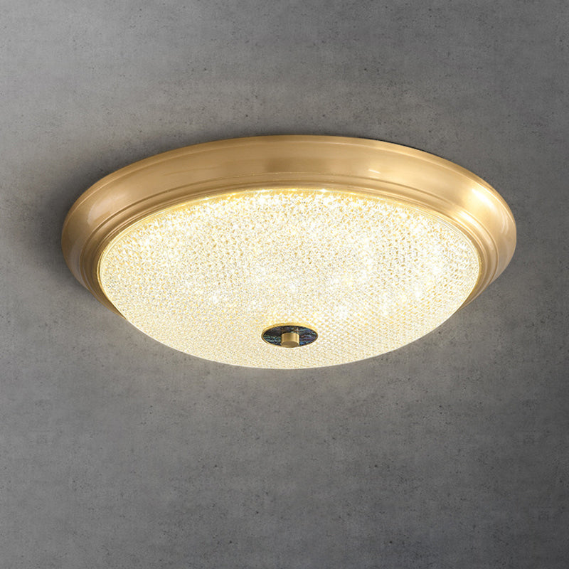 Contemporary Luxury Acrylic Round Shade Copper LED Flush Mount Ceiling Light For Bedroom