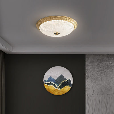 Contemporary Luxury Acrylic Round Shade Copper LED Flush Mount Ceiling Light For Bedroom