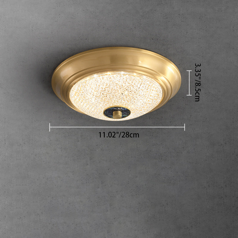 Contemporary Luxury Acrylic Round Shade Copper LED Flush Mount Ceiling Light For Bedroom