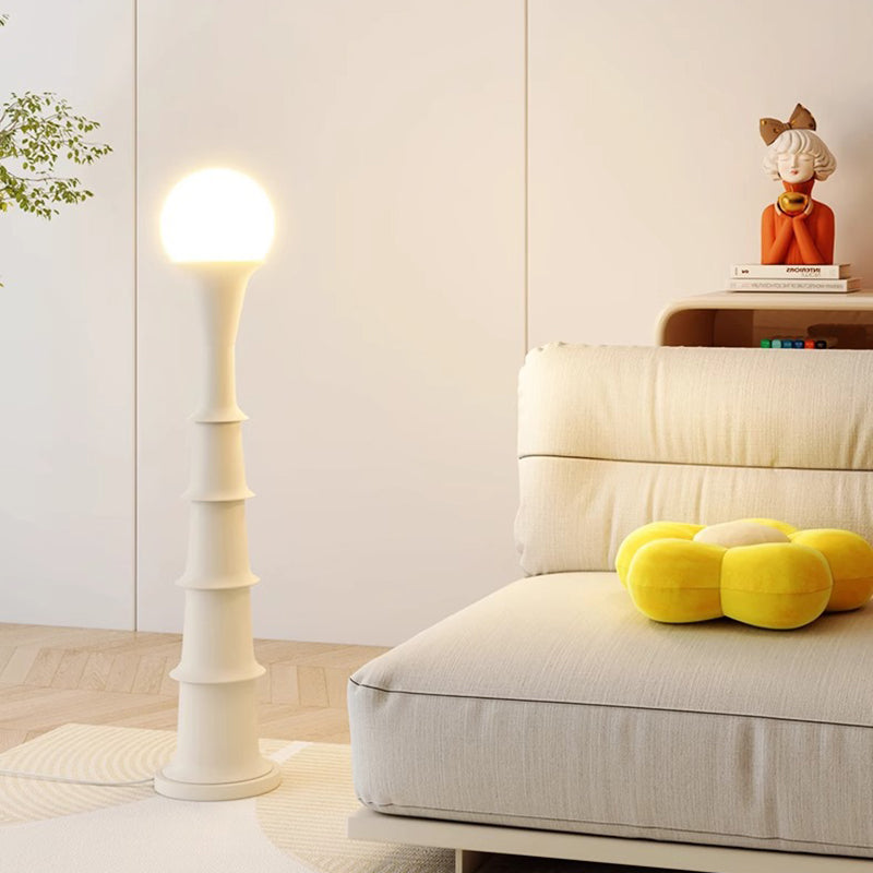 Contemporary Nordic PE Round Ball Shade Iron Column LED Standing Floor Lamp For Bedroom