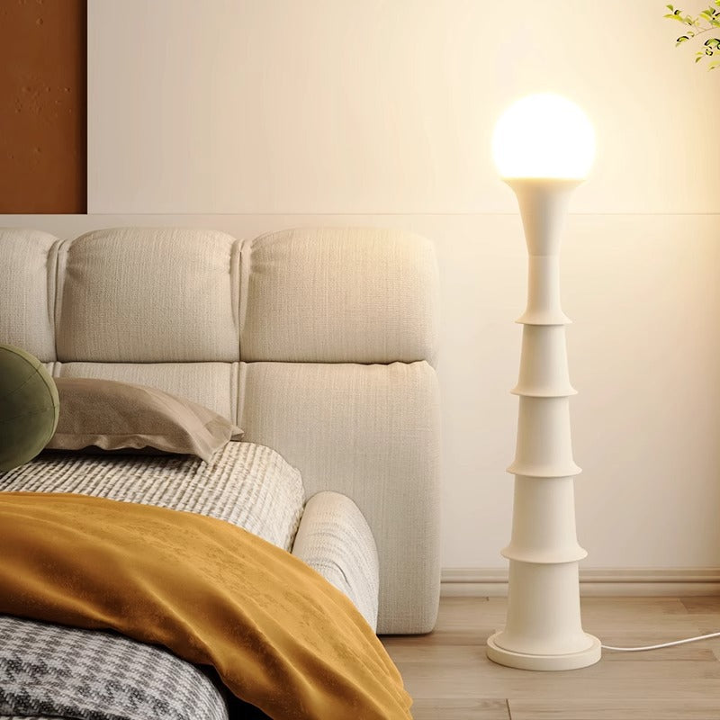 Contemporary Nordic PE Round Ball Shade Iron Column LED Standing Floor Lamp For Bedroom