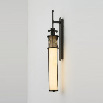 Zeitgenössische Luxus Eisen Lange Pole Marmor Zylinder Schatten LED Wand Leuchte Lampe Für Wohnzimmer 