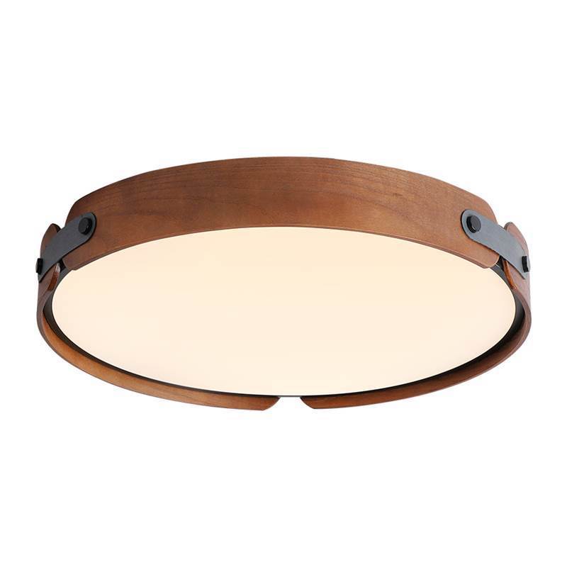 Modern Minimalist Iron Wood Round Shade LED Flush Mount Ceiling Light For Living Room