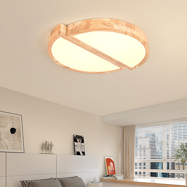 Modern Minimalist Geometric Square Iron Wood LED Flush Mount Ceiling Light For Living Room