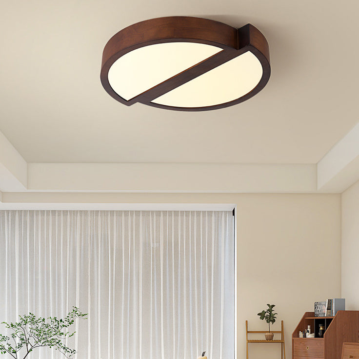 Modern Minimalist Geometric Square Iron Wood LED Flush Mount Ceiling Light For Living Room