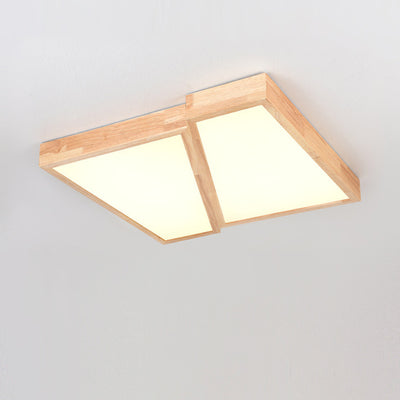 Modern Minimalist Geometric Square Iron Wood LED Flush Mount Ceiling Light For Living Room