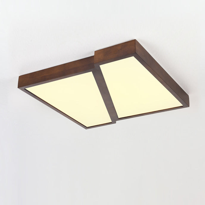 Modern Minimalist Geometric Square Iron Wood LED Flush Mount Ceiling Light For Living Room