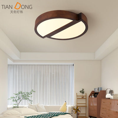 Modern Minimalist Geometric Square Iron Wood LED Flush Mount Ceiling Light For Living Room