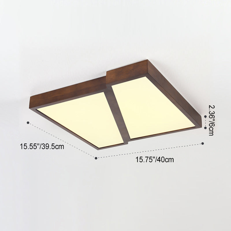 Modern Minimalist Geometric Square Iron Wood LED Flush Mount Ceiling Light For Living Room