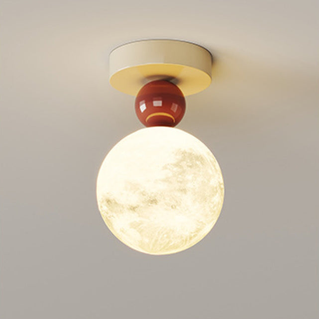 Contemporary Nordic Iron 3D Printed Resin Moon Shade 1-Light Semi-Flush Mount Ceiling Light For Living Room