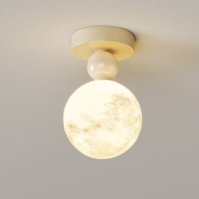 Contemporary Nordic Iron 3D Printed Resin Moon Shade 1-Light Semi-Flush Mount Ceiling Light For Living Room