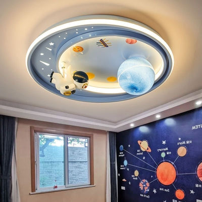 Zeitgenössische kreative Eisen Acryl Cartoon Astronaut Spaceman Planet LED Unterputz Deckenleuchte für Wohnzimmer 