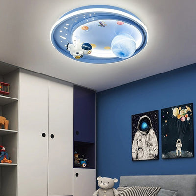 Zeitgenössische kreative Eisen Acryl Cartoon Astronaut Spaceman Planet LED Unterputz Deckenleuchte für Wohnzimmer 