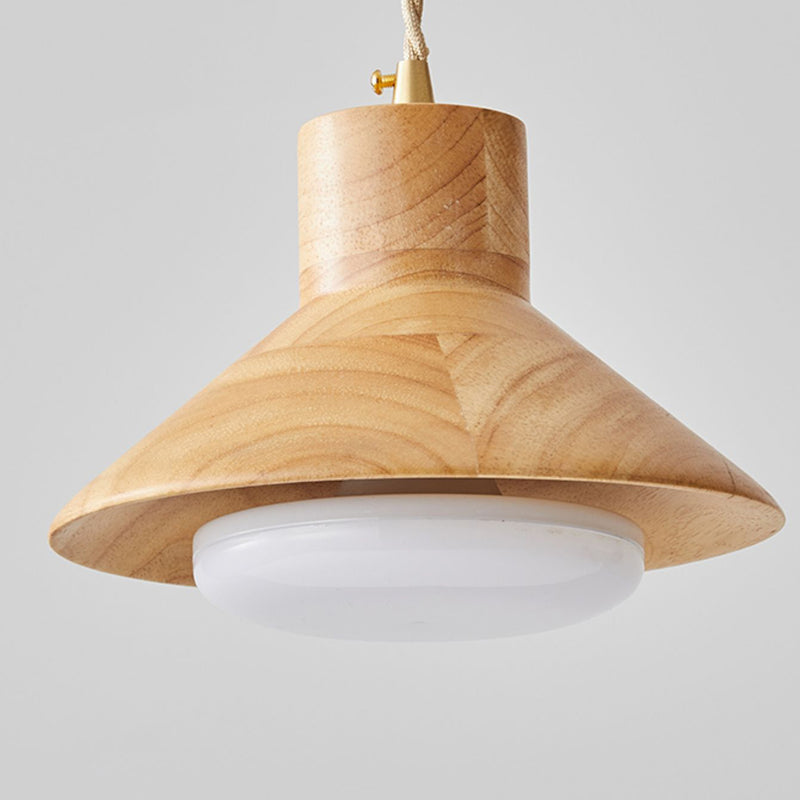 Traditional Japanese Wood Grain Tapered 1-Light Pendant Light For Living Room