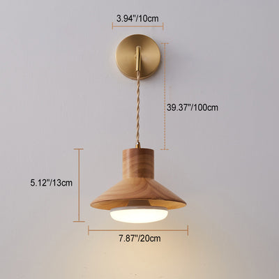 Traditional Japanese Wood Grain Tapered 1-Light Wall Sconce Lamp For Bedroom