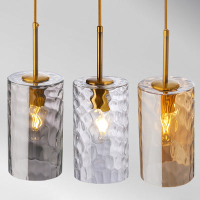 Contemporary Nordic Cylindrical Water Ripple Glass Iron 1-Light Pendant Light For Living Room