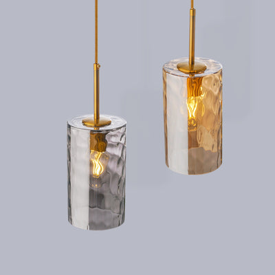 Contemporary Nordic Cylindrical Water Ripple Glass Iron 1-Light Pendant Light For Living Room