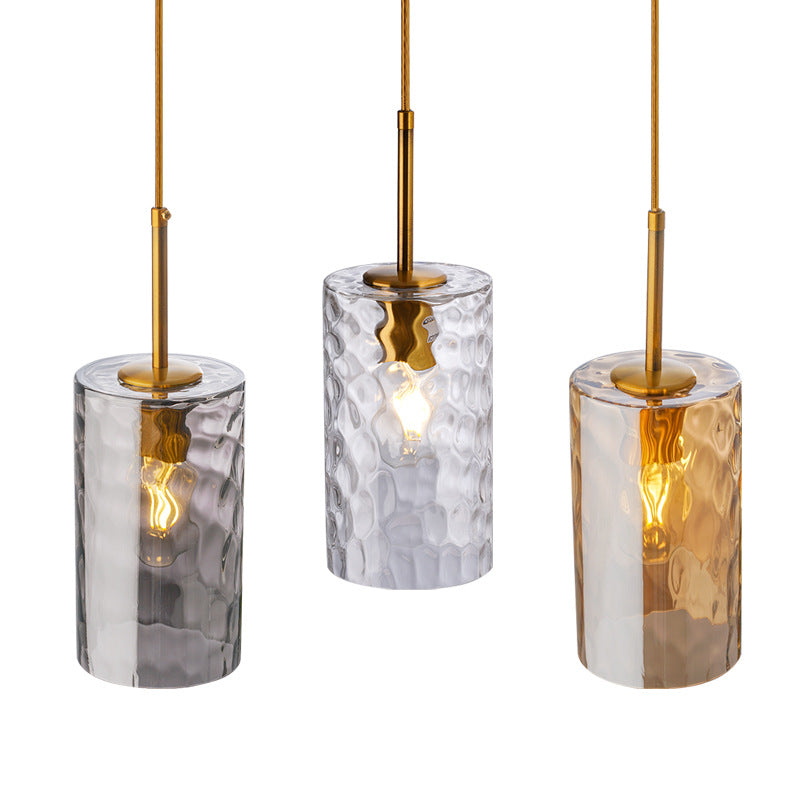 Contemporary Nordic Cylindrical Water Ripple Glass Iron 1-Light Pendant Light For Living Room