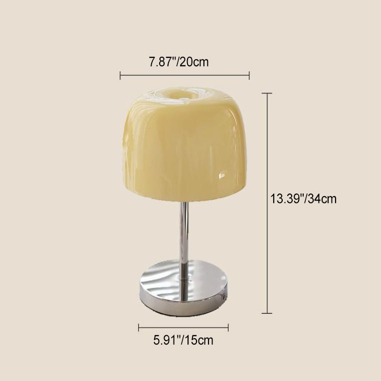 Contemporary Scandinavian Stainless Steel Glass Round Shade 1-Light Table Lamp For Bedroom