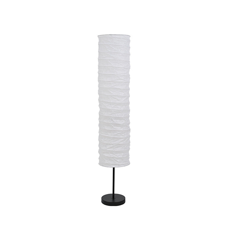 Traditional Japanese Pleated Paper Column Shade 1-Light Standing Floor Lamp For Home Office