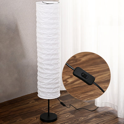 Traditional Japanese Pleated Paper Column Shade 1-Light Standing Floor Lamp For Home Office