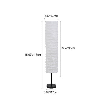 Traditional Japanese Pleated Paper Column Shade 1-Light Standing Floor Lamp For Home Office