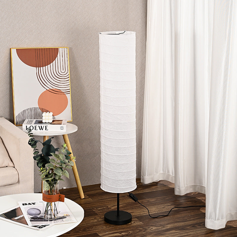 Traditional Japanese Pleated Paper Column Shade 1-Light Standing Floor Lamp For Home Office