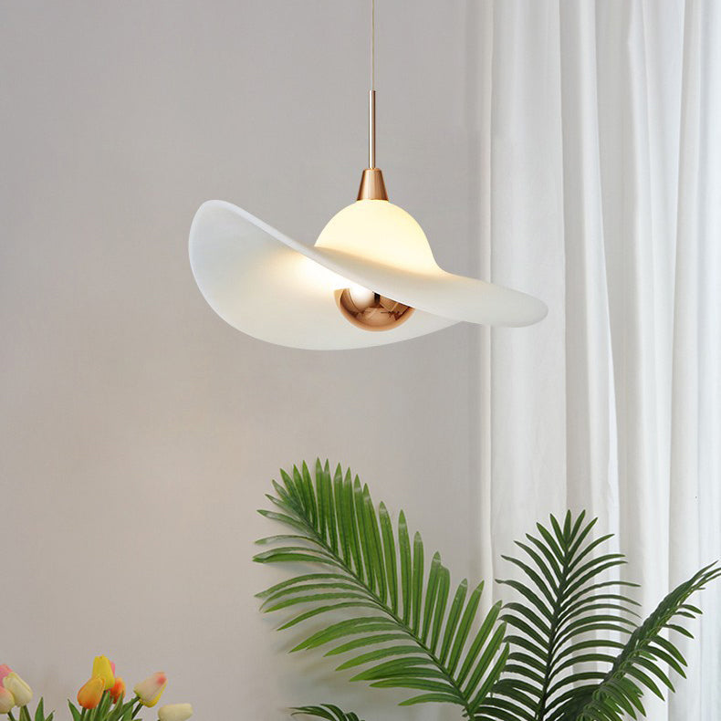 Contemporary Nordic Aluminum Resin Straw Hat Shade LED Pendant Light For Bedroom