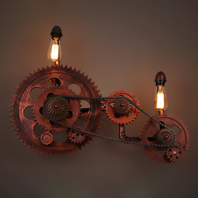 Contemporary Retro Iron Water Pipe Gear Design 2-Light Wall Sconce Lamp For Entertainment Rooms