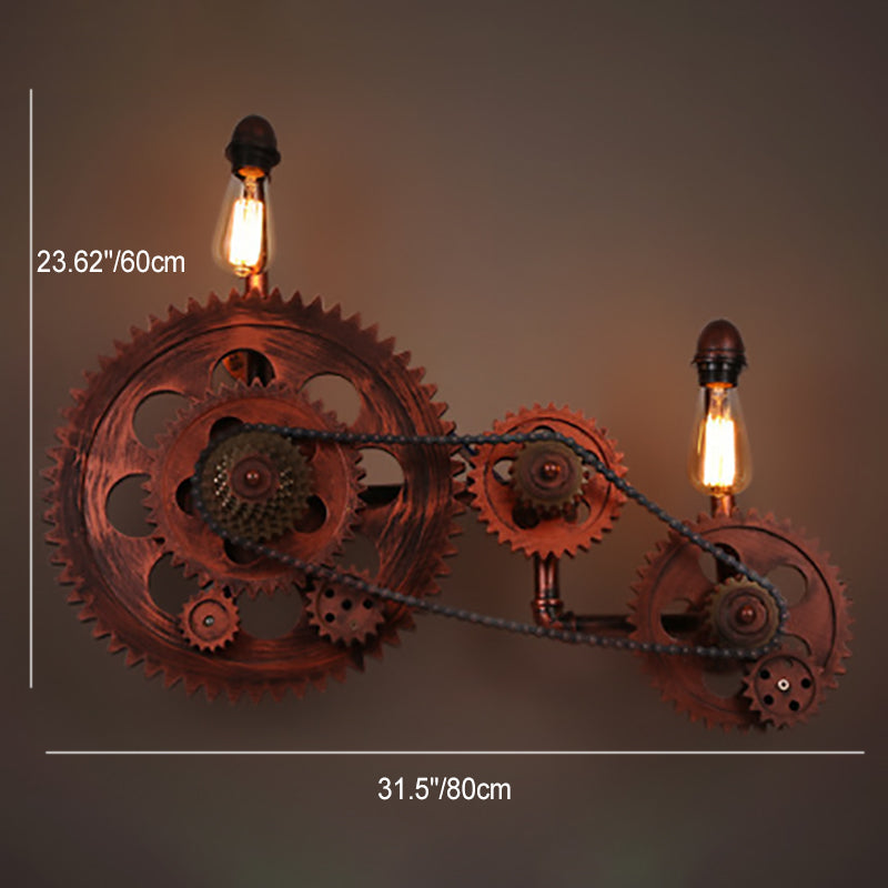 Contemporary Retro Iron Water Pipe Gear Design 2-Light Wall Sconce Lamp For Entertainment Rooms