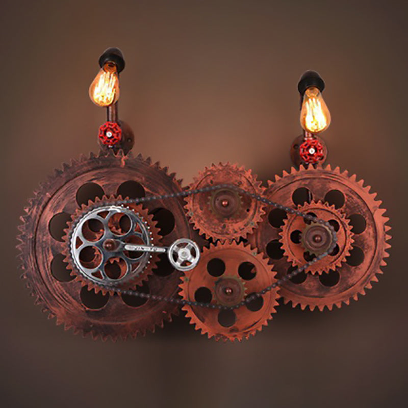 Contemporary Retro Iron Water Pipe Gear Design 2-Light Wall Sconce Lamp For Entertainment Rooms