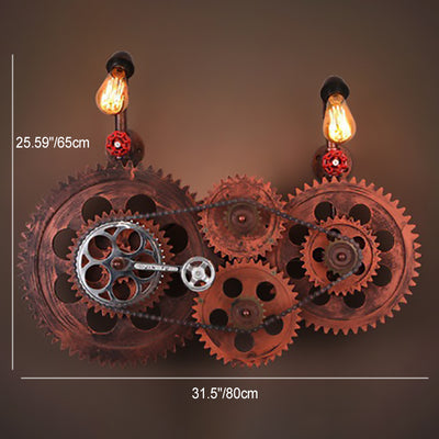 Contemporary Retro Iron Water Pipe Gear Design 2-Light Wall Sconce Lamp For Entertainment Rooms