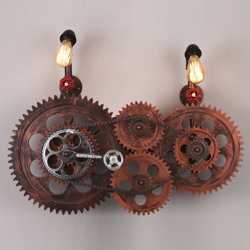 Contemporary Retro Iron Water Pipe Gear Design 2-Light Wall Sconce Lamp For Entertainment Rooms