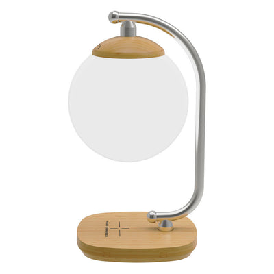 Contemporary Scandinavian ABS Moon Shade Imitation Wood Grain Base LED Table Lamp For Bedroom